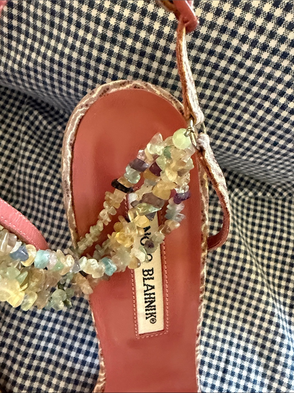Manolo Blahnik Strappy Pink Patterned High Heel Sandals - Picture 6 of 11